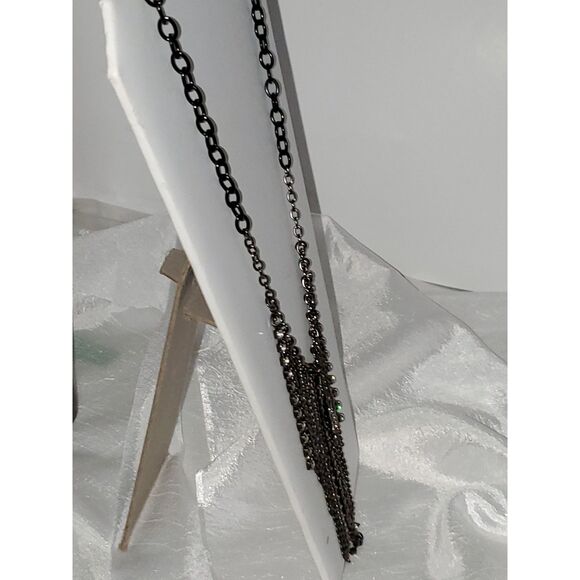 A Gunmetal Rhinestone Necklace Fringe Chain Butterfly Steampunk Boho Fairy Core - Picture 9 of 9
